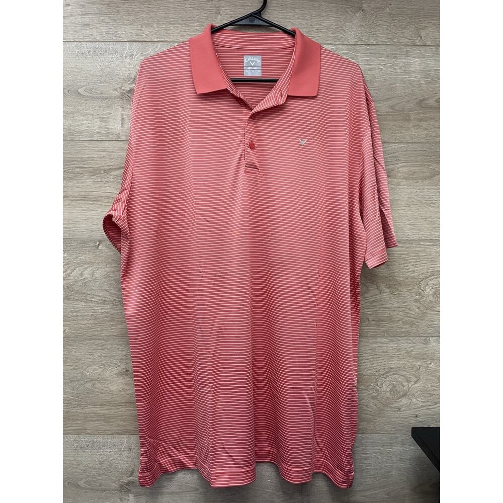 Callaway Opti-Dri Salmon Pink Striped Performance Golf Polo Shirt, Men's XL